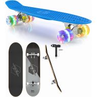 M Merkapa Merkapa 22 Complete Cruiser Skateboard, One with LED Wheels, One with 31‘’ Candian Maple Wood Skateboard for Kids to Adults, Beginners to Skateboarders, Boys Girls Gifts