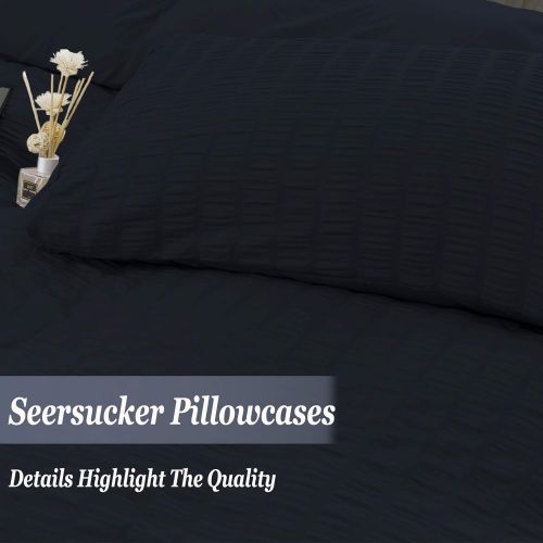  [아마존베스트]EstoulenDuvetCoverTwinSize, 100%WashedMicrofiberBeddingSet3Piece, SoftandLuxury Stripe Textured Seersucker Duvet Coverwith