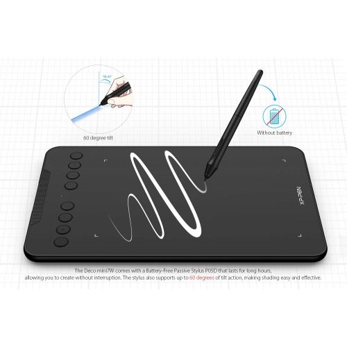  XP-PEN Drawing Tablet for Chromebook Deco Mini 7 Graphics Tablet 7 x 4.37 Inch Digital Pen Tablet with 8192 Levels Pressure Battery-Free Stylus for Online Classes and Teaching