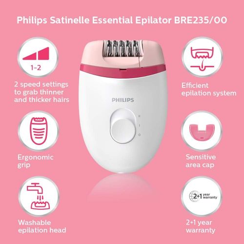 필립스 Philips Satinelle Essential Epilator Pink White 15V Ergonomic