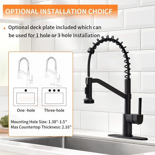  OWOFAN Kitchen Faucet Single Handle High Arc Matte Black Pull Out Kitchen Faucet, Single Level Stainless Steel Kitchen Sink Faucets with Pull Down Sprayer