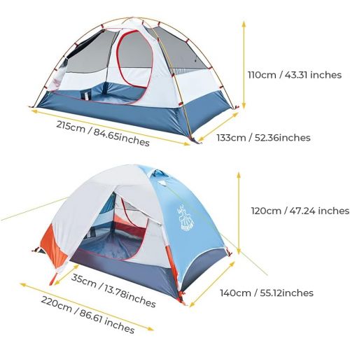  DEERFAMY 1/2 Person Compact Camping Tent, Lightweight Backpacking Double Layer Dome Tent, 3 Season Waterproof Family Tent for Outdoor, Hiking, or Fishing