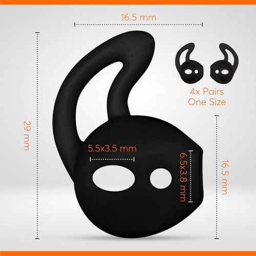  [아마존베스트]Amial Europe - Earhook Eartips with Wings, Compatible with AirPods EarPods Headphones [4 Pairs] Headset, Non-Slip Silicone Soft Earcups (Black)