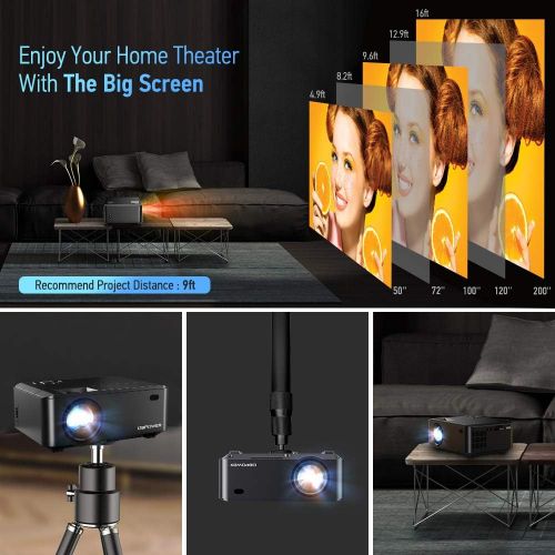  WiFi Mini Projector, DBPOWER 8000L HD Video Projector with Carrying Case&Zoom, 1080P and iOS/Android Sync Screen Supported, Portable Home Movie Projector Compatible w/Smart Phone/L