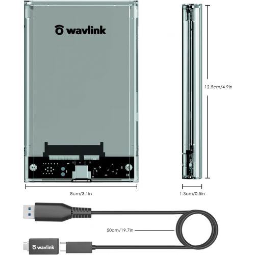  WAVLINK 2.5 Hard Drive Enclosure, USB C 3.1 Gen 2 to SATA External Hard Disk Case Clear for 9.5/7mm HDD SSD w/UASP 6Gbps 4TB Tool Free for WD Seagate Toshiba Samsung Hitachi PS4 Xb
