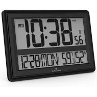 Marathon CL030056SV Jumbo Atomic Wall Clock with Date, Indoor Temperature and Humidity-Batteries Included. (Silver)