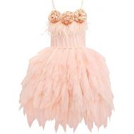 IWEMEK Swan Princess Feather Fringes Tiered Tutu Tulle Flower Girls Dress Wedding Ballerina Dance Pageant Birthday Party Prom Gown