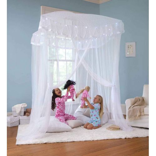 [아마존베스트]HearthSong Sparkling Lights Light-Up Bed Canopy for Twin, Full, or Queen Beds, 58 L x 50 W, White (729530-WH)