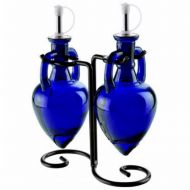 Romantic Decor and More Soap Dispenser Bottles, Olive Oil Containers or Glass Decanter Bottles G3M Cobalt Blue Amphora Style Glass Bottle Set with Stainless Steel Pour Spouts, Corks & Vintage Powder Coate