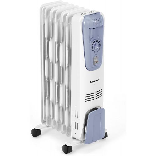 코스트웨이 [아마존베스트]COSTWAY Oil Filled Radiator Heater, 1500W Portable Space Heater with Adjustable Thermostat, 3 Heat Settings, Overheat & Tip-Over Protection, Electric Heater for bedroom, Indoor use