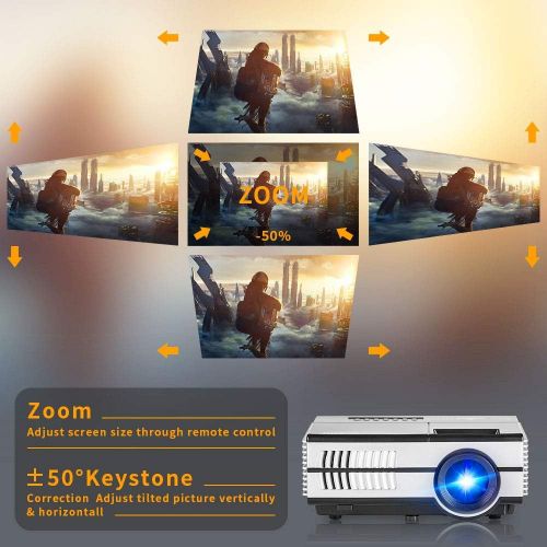  WIKISH Portable Bluetooth Projector with WiFi Android 7.1 OS,Smart HDMI Projector Wireless Airplay to Smart Phone iOS Windows Devices Support Zoom 4D Keystone Correction for Laptop USB St