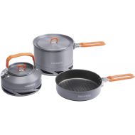 Fire-Maple Feast Heat Exchanger Set Compact Camping Cookware Kit Nested Design Contain with a Pot, Kettle and Non-Stick Frypan Ideal for Fishing, Picnic and Camp use
