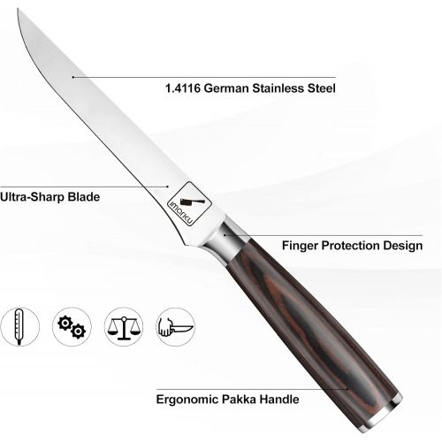  Boning Knife, imarku German High Carbon Stainless Steel Professional Grade Boning Fillet Knife, 6 Inch Professional Boning Knife, Pakkawood Handle for Meat and Poultry