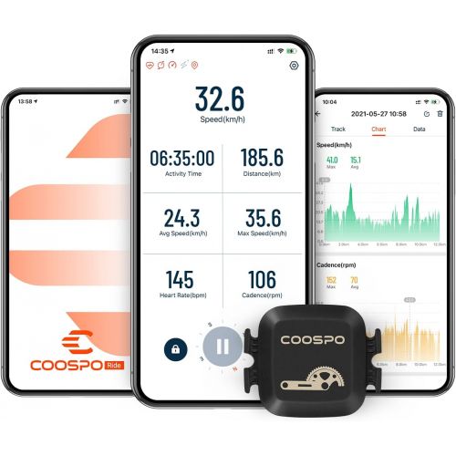  CooSpo Cadence and Speed Sensor, Bluetooth ANT+ Cycling Cadence Sensor Bike Speed Sensor, Wireless RPM Bicycle Cadence Sensor for Bike Computer/Rouvy/Zwift/Openrider/Peloton/Wahoo/