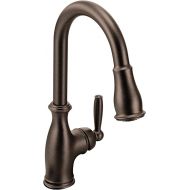 Moen Brantford Oil Rubbed Bronze One-Handle Pulldown Kitchen Sink Faucet Featuring Power Boost and Reflex Retractable Docking System, Traditional Kitchen Faucet with Sprayer, 7185ORB