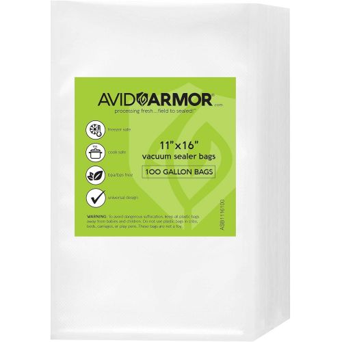  Avid Armor 100 Gallon Vacuum Sealer Storage Bags for Food Saver, Seal a Meal Vac Sealers, 11 x 16 Size, BPA Free, Heavy Duty Commercial Grade, Sous Vide Vaccume Safe, Universal Design Pre-Cut