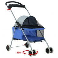 BestPet Pet Stroller 4 Wheels Posh Folding Waterproof Portable Travel Cat Dog Stroller with Cup Holder