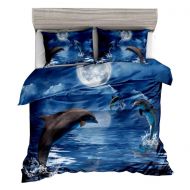 Alternative Jwellking 3D Dolphin Twin Size Kids Bedding Set,Playful Dolphins Under The Night Sky Printed in Blue Duvet Cover Set.3pcs(1 Duvet Cover,2 Dolphin Pollow Shams),No Comforter Inside.