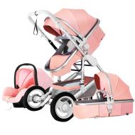 Echaprey Luxurious Anti-Shock Infant Baby Stroller Foldable Anti-Shock Newborn Stroller Bassinet with Baby Cradle (Light Pink)