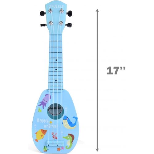  [아마존베스트]FUN LITTLE TOYS 17 Inch Ukulele for Kids, Musical Instruments for Kids with Strap, Picks and Tutorial, Learning Educational Toys for Boys and Girls (Blue)