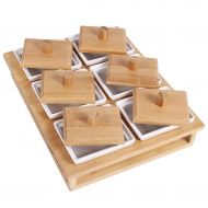 QTT Wooden Dried Fruit Plate, Divided Fruit Plate, Covered Multi-grid Storage Box, Ceramic Candy/Snack Platter (Size : Six grids)