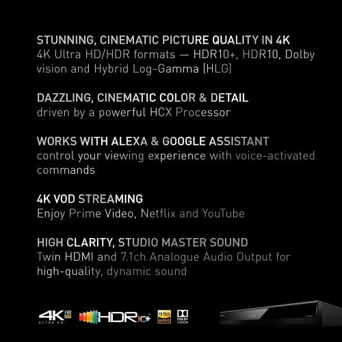 파나소닉 [아마존베스트]Panasonic 4K Ultra HD Blu-ray Player with HDR10+ and Dolby Vision Playback, Hi-Res Sound, 4K VOD Streaming - Black (DP-UB820)