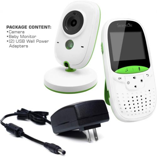  [무료배송]SereneLife USA 비디오 베이비 모니터 아기모니터 업그레이드 850 무선 Long Range Camera, Night Vision, Temperature Monitoring and Portable 2” Color Screen with Clip - SLBCAM10.5, Green