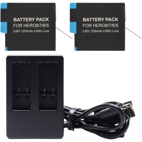  UpStart Battery 2-Pack AHDBT-801 Battery & 1 Charger Replacement for GoPro Hero 7 HD Black Camera - Compatible with SPJB1B Fully Decoded Battery & Charger
