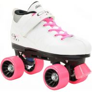 Pacer Mach-5 GTX500 White Quad Roller Skates w/ 2 Pair of Laces (Pink & White)