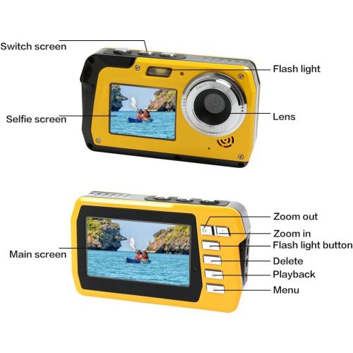  [아마존베스트]Lincom Underwater Camera Underwater Camera 2.7K Full HD 48.0MP Camera with Two Screens for Selfie Waterproof Camera for Swimming and Snorkelling