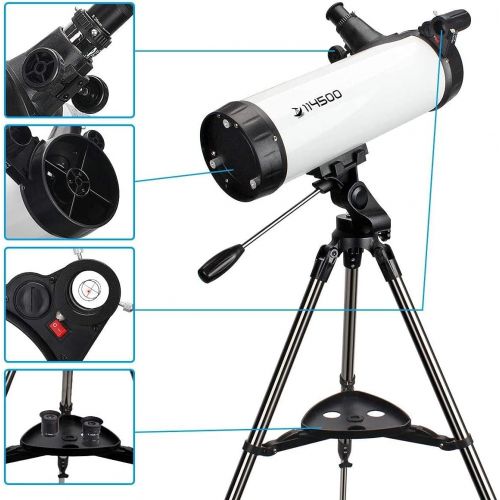  SOLOMARK Telescope 114AZ Newtonian Reflector Telescope for Astronomy Adults, Great Astronomy Gift for Kids Adults, Comes with Cellphone Adapter & 1.25 Inch 13% T Moon Filter