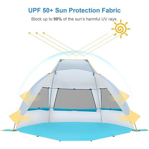  WolfWise 2-3 Person Portable Beach Tent UPF 50+ Sun Shade Canopy Umbrella with Extendable Floor, Blue