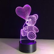 KKXXYD 3D Lamp Cartoon Cute Heart Bear Shape Acrylic Led Lamp 3D Baby Night Light Sleeping Lighting