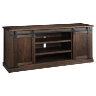 Signature Design by Ashley Ashley Furniture Signature Design - Budmore Extra Large TV Stand - Sliding Barn Doors - 70 Inch - Rustic - Brown