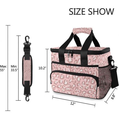  ALAZA Grunge Leopard Print Pink Large Cooler Lunch Bag, Waterproof Cooler Bag for Camping, Picnic, BBQ, Family Outdoor Activities