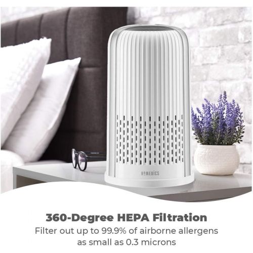  Homedics TotalClean 4-in-1 Tower Air Purifier, 360-Degree HEPA Filtration for Allergens, Dust and Dander with Ionizer for Home, Office and Desktop, Night-Light and Essential Oil Ar