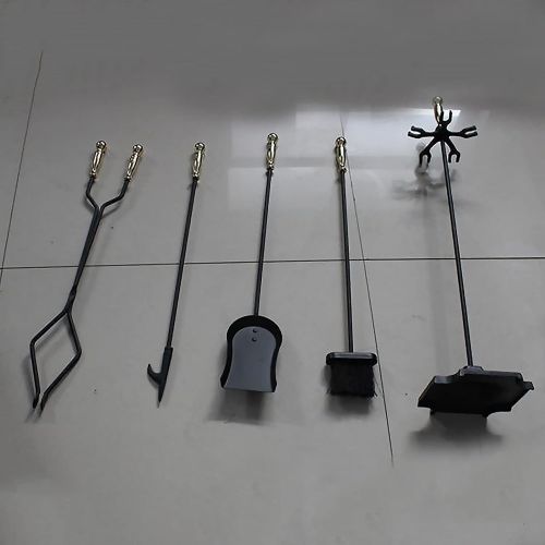  Fireplace 31inch Tools Set with Gold Handles, Stand Alone Iron Hearth Accessories Set for Living Room Wood Stove Decor