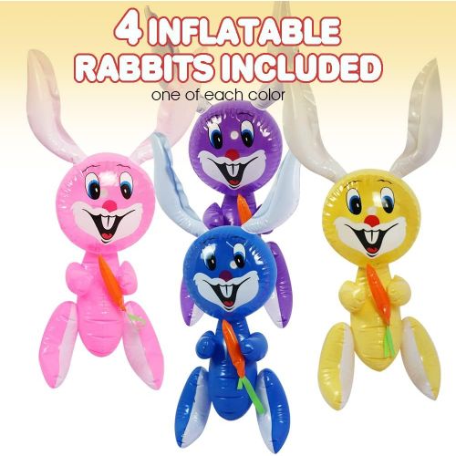  ArtCreativity Rabbit with Carrot Inflates, Set of 4, 16 Inch Easter Bunny Inflates, Indoor and Outdoor Party Decorations, Egg Hunt Supplies, Bunny Themed Birthday Party Favors, 4 A
