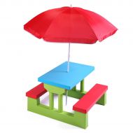 Tobbi Colorful Kids Picnic Table Bench Set Portable Garden Yard Bench w/Removable Umbrella