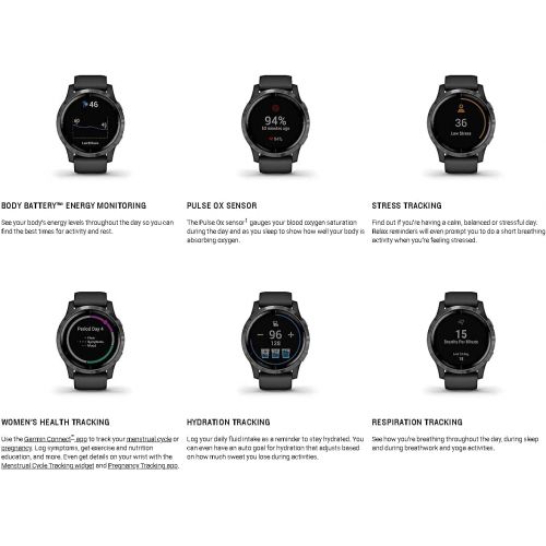 가민 Newest Garmin vivoactive 4 GPS Smartwatch, Lightweight,Waterproof, Phone-Free Music, Built-in Sports APPs, Smart Notifications, Advance Sleep Monitoring, Ghost Manta Silicon Brand