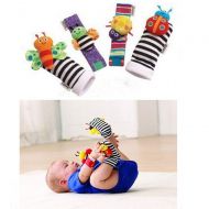RMXZH Cute Animal Soft Baby Socks Toys Wrist Rattles and Foot Finders for Fun Reindeer Set 4PCS