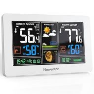 Newentor Weather Station Wireless Indoor Outdoor, Weather Thermometer with Atomic Clock, Large Display Temperature and Humidity Monitor with Alert, Weather Forecast and Barometric Pressure, White