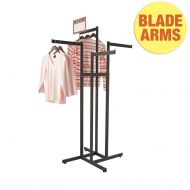 Econoco Clothing Rack  Black 4 Way Rack, Adjustable Height Arms, Blade Arms, Square Tubing, Perfect for Clothing Store Display With 4 Straight Arms