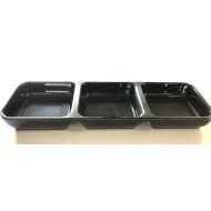 Z Moments Melamine 3-Compartment Divided Soy Sauce Dishes Plates Spicy Mustard Wasabi Sashimi Rectangular, 8-3/4 L X 2-3/4 W, Black (12)