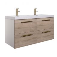 Randalco 48 inch Double Bathroom Vanity Cabinet Set | Floating Vanity + Ceramic Bathroom Sink + 2 Wall Mirrors | Walnut Wood Look Finish | 48 x 24 x 18
