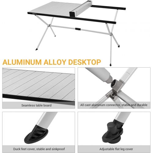  KingCamp Camping Table Roll up Aluminum Folding Table Lightweight Large Portable Foldable Camp Table for Picnic Camping Barbecue Backyard Beach Tailgate Indoor Outdoor, 4-6 Person,