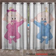 BlountDecor Gender Reveal Outdoor Curtain Babies Lie and Keep The Pacifiers Lovely Toddlers Sweet ChildhoodW120 x L84 Pink Blue and Peach