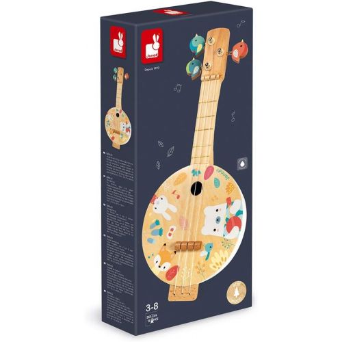  [아마존베스트]Janod Pure Banjo - Wooden Mini Guitar Musical Instrument  Classic Early Learning Toy  Encourages Musical Stimulation  Develops Fine Motor Skills - Ages 3+ Years