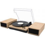 LP&No.1 Bluetooth Vinyl Record Player with External Speakers, 3-Speed Belt-Drive Turntable for Vinyl Albums with Auto Off and Bluetooth Input,Light Wood