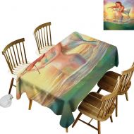 Kangkaishi kangkaishi Easy to Care for Leakproof and Durable Long tablecloths Outdoor Picnic Mermaid Playing Violin at Sunset View Colorful Realistic Design Soft Dreamlike W60 x L126 Inch Mul
